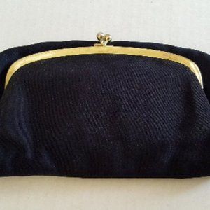 PURSE 1950's BLACK Snap Clutch Foldover Style Vint
